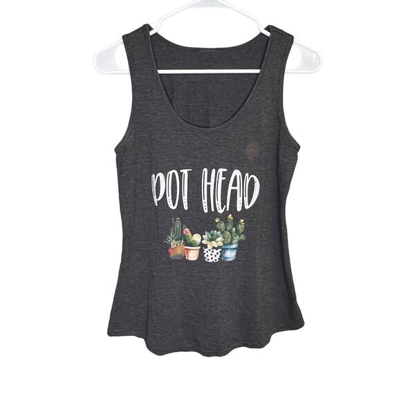 Unbranded Tops - Funny Pot Head Plant Gardening Graphic Gray Sleeveless Scoop Neck Tank Top Small